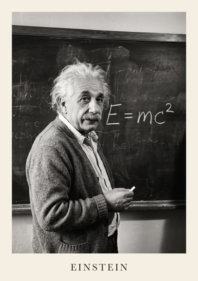 Albert Einstein, to scale over a 210 cm sofa
