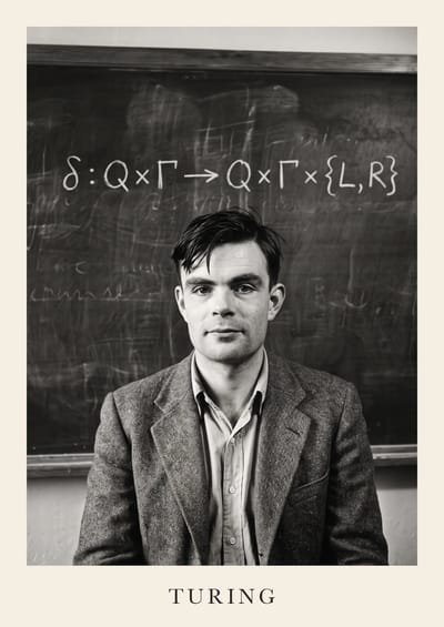 Alan Turing, to scale over a 210 cm sofa
