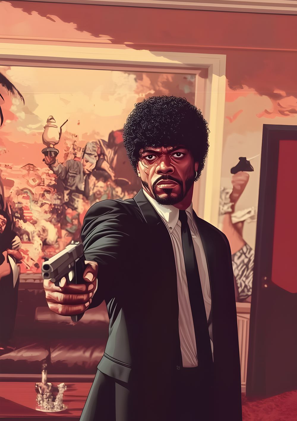 Noir Standoff in a Crimson Room